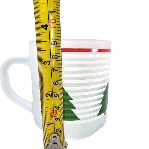 Christmas Tree Frosted Striped Mugs Luminarc Macy's Exclusive Set 4 w/Box 10oz - Picture 5 of 10